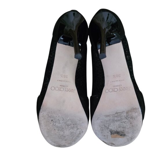 Jimmy Choo Vivid Flocked Mesh Open Toe Suede Ankle Booties Heels Black 8.5 - Picture 8 of 8